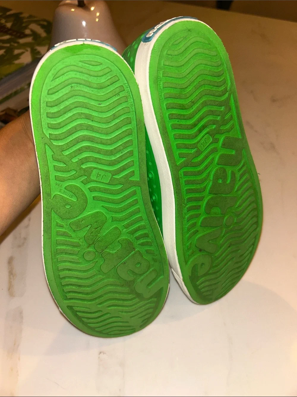 Native Kids Green Slip-On Water Shoes with White Toe Caps